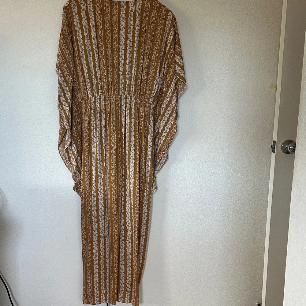 Manaola Striped Caftan Maxi Dress in Mustard and White - Picture 2 of 5